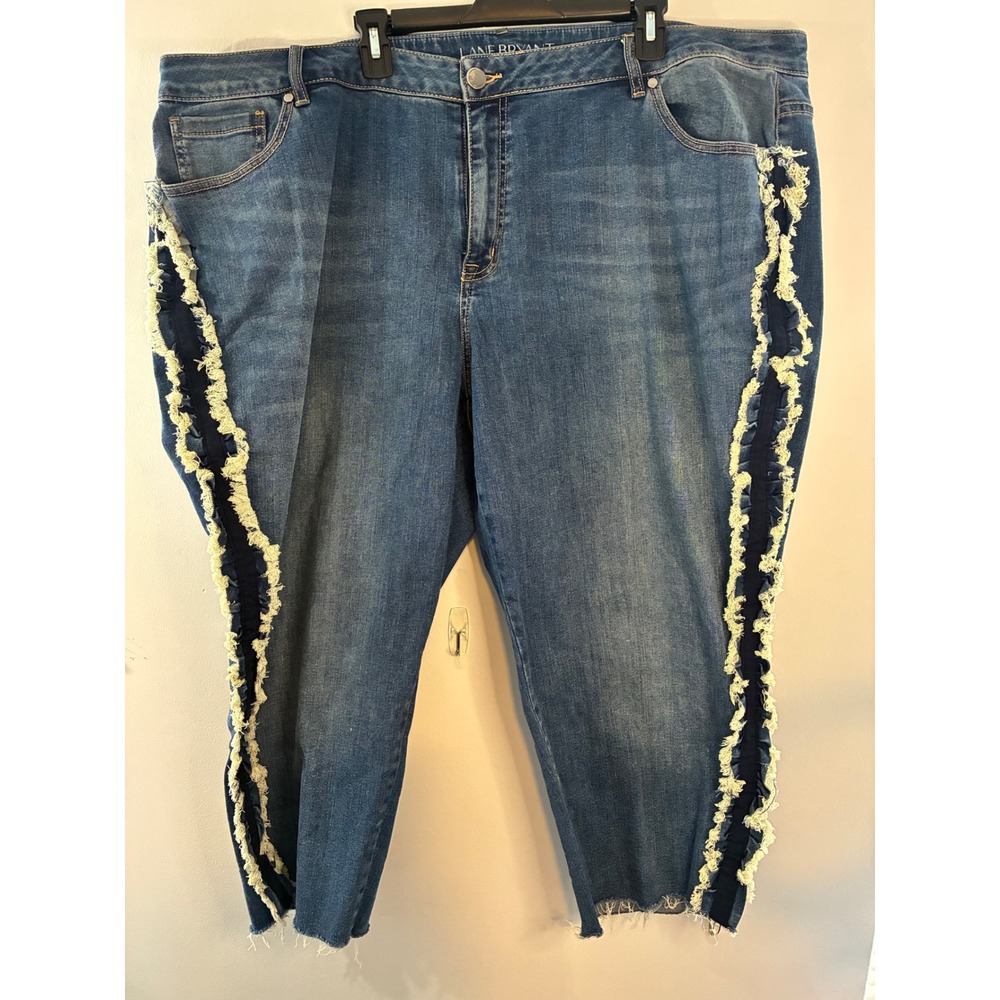 Lane Bryant Denim Cropped Jeans Frayed Trim Casual Unfinished Hem Plus Size-28